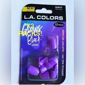 2 Packs NWT L.A. Colors Princess Almond Glows In Black Light Purple Blue Nails